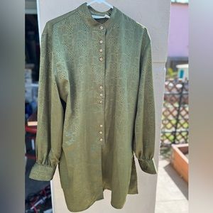 Green silky button up Indian style